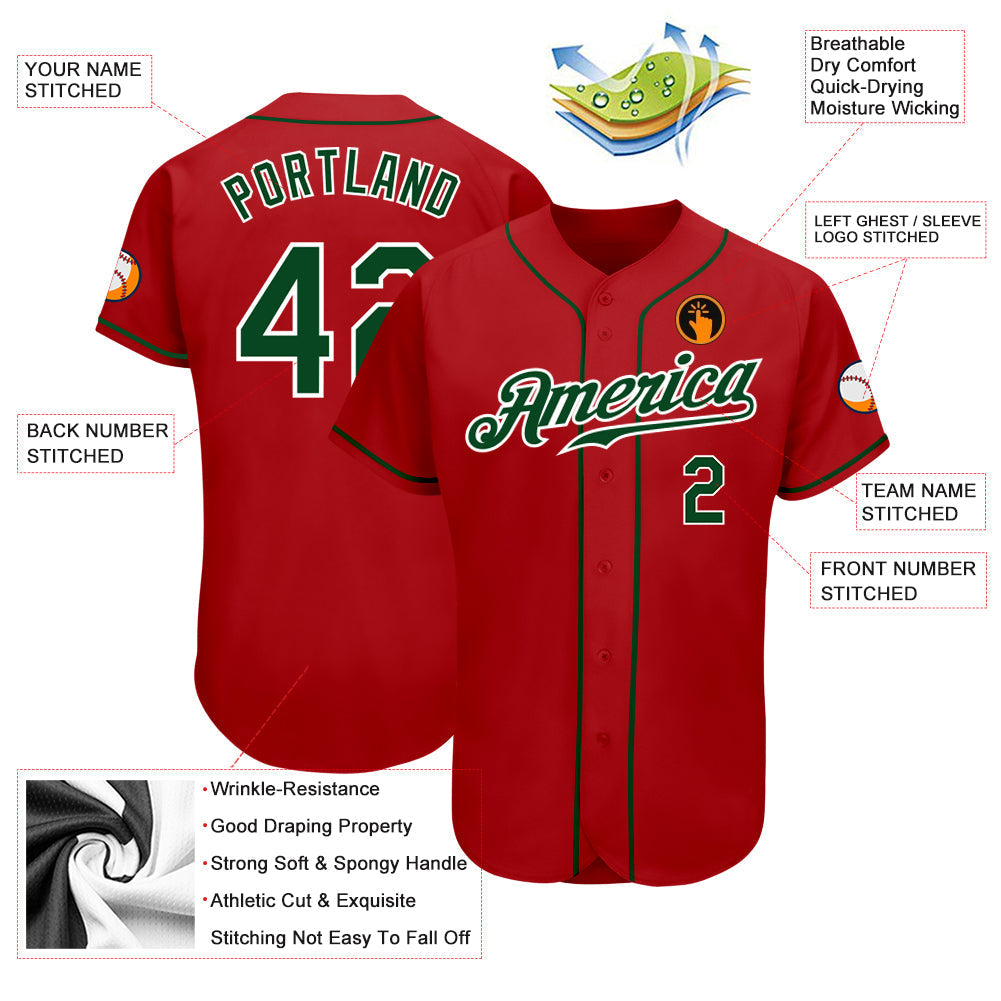 Custom Red Green-White Authentic Baseball Jersey baseball jersey product view 3