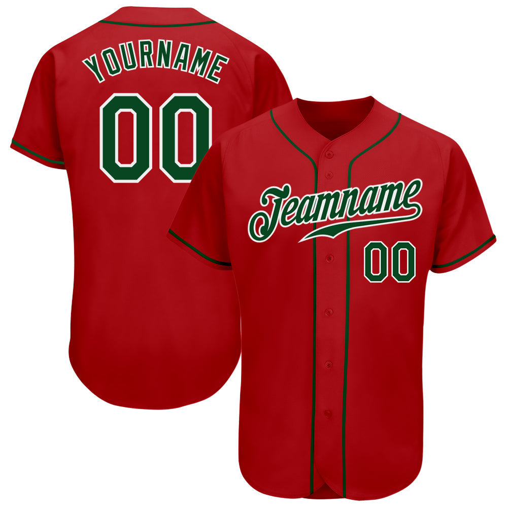 Custom Red Green-White Authentic Baseball Jersey baseball jersey product view 1