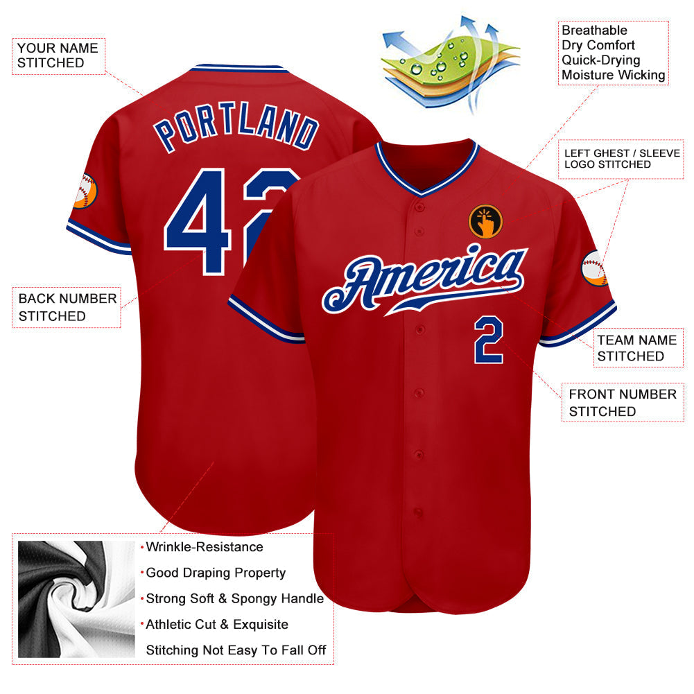 Custom Red Royal-White Authentic Baseball Jersey baseball jersey product view 3
