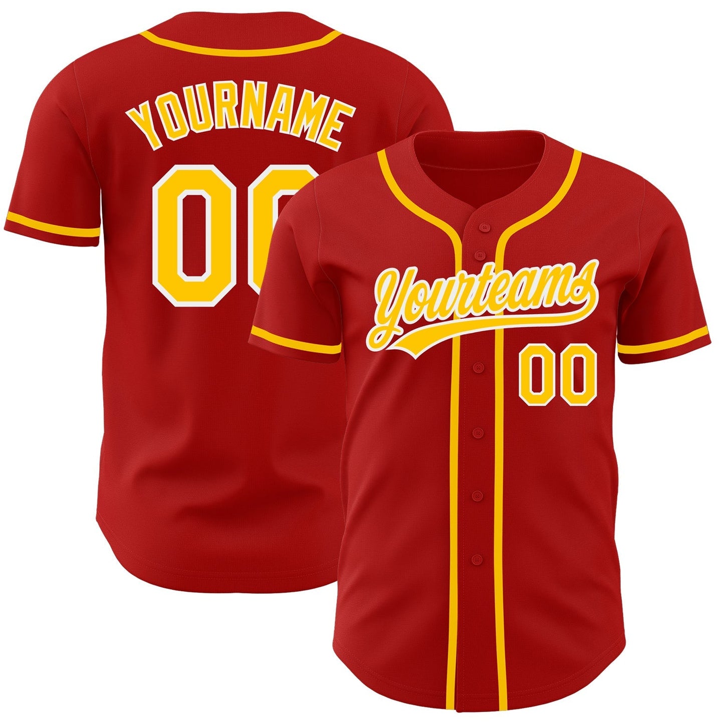 Custom Red Gold-White Authentic Baseball Jersey baseball jersey product view 1