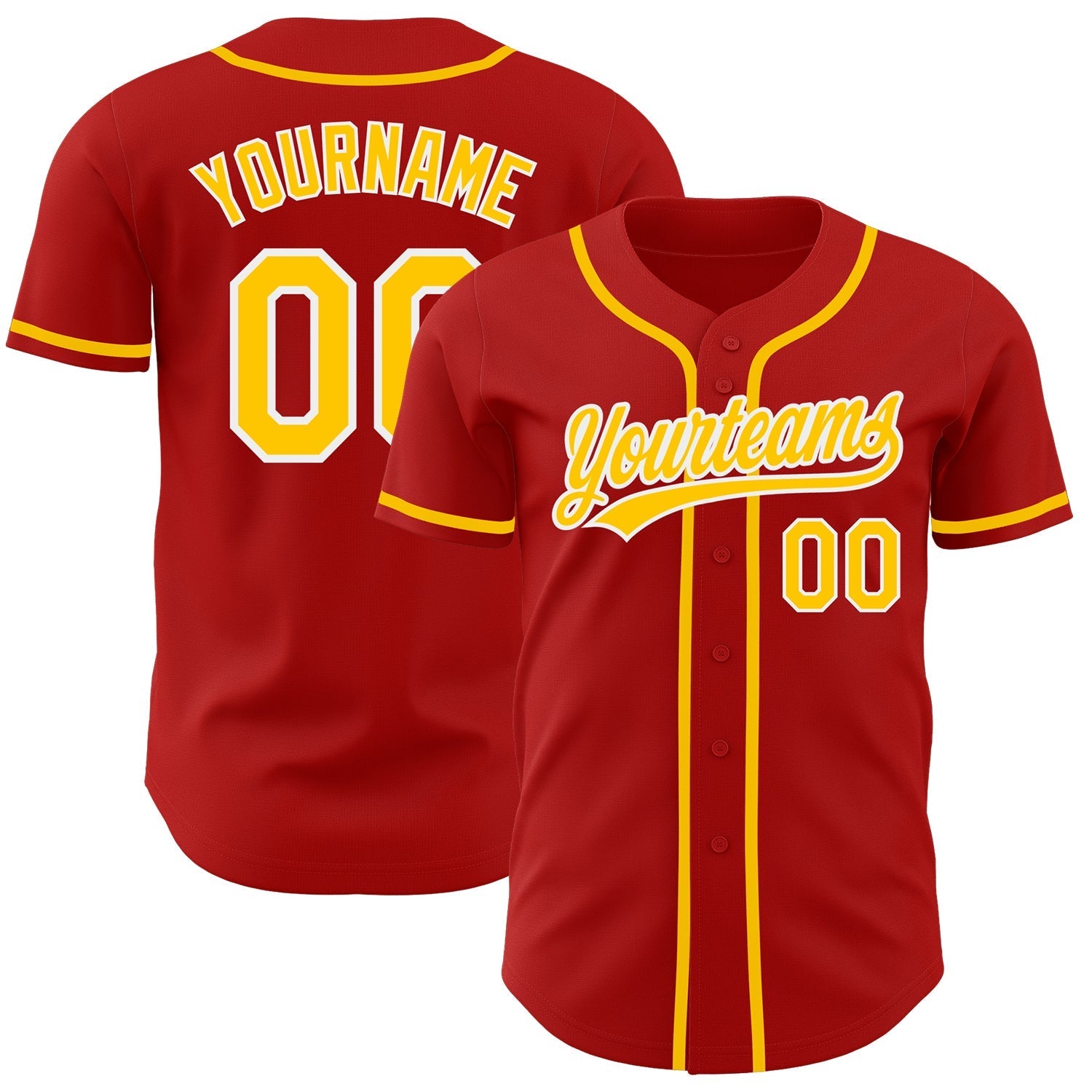 Custom Red Gold-White Authentic Baseball Jersey baseball jersey product view 1