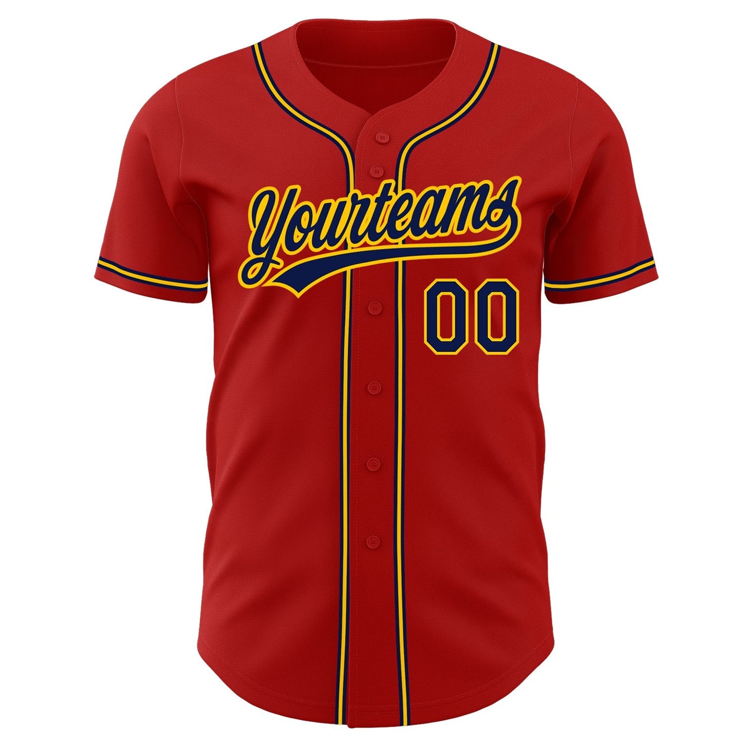 Custom Red Navy-Gold Authentic Baseball Jersey baseball jersey product view 2