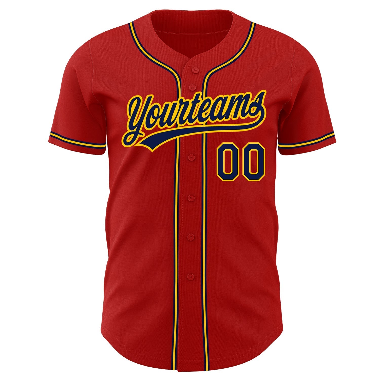 Custom Red Navy-Gold Authentic Baseball Jersey baseball jersey product view 2
