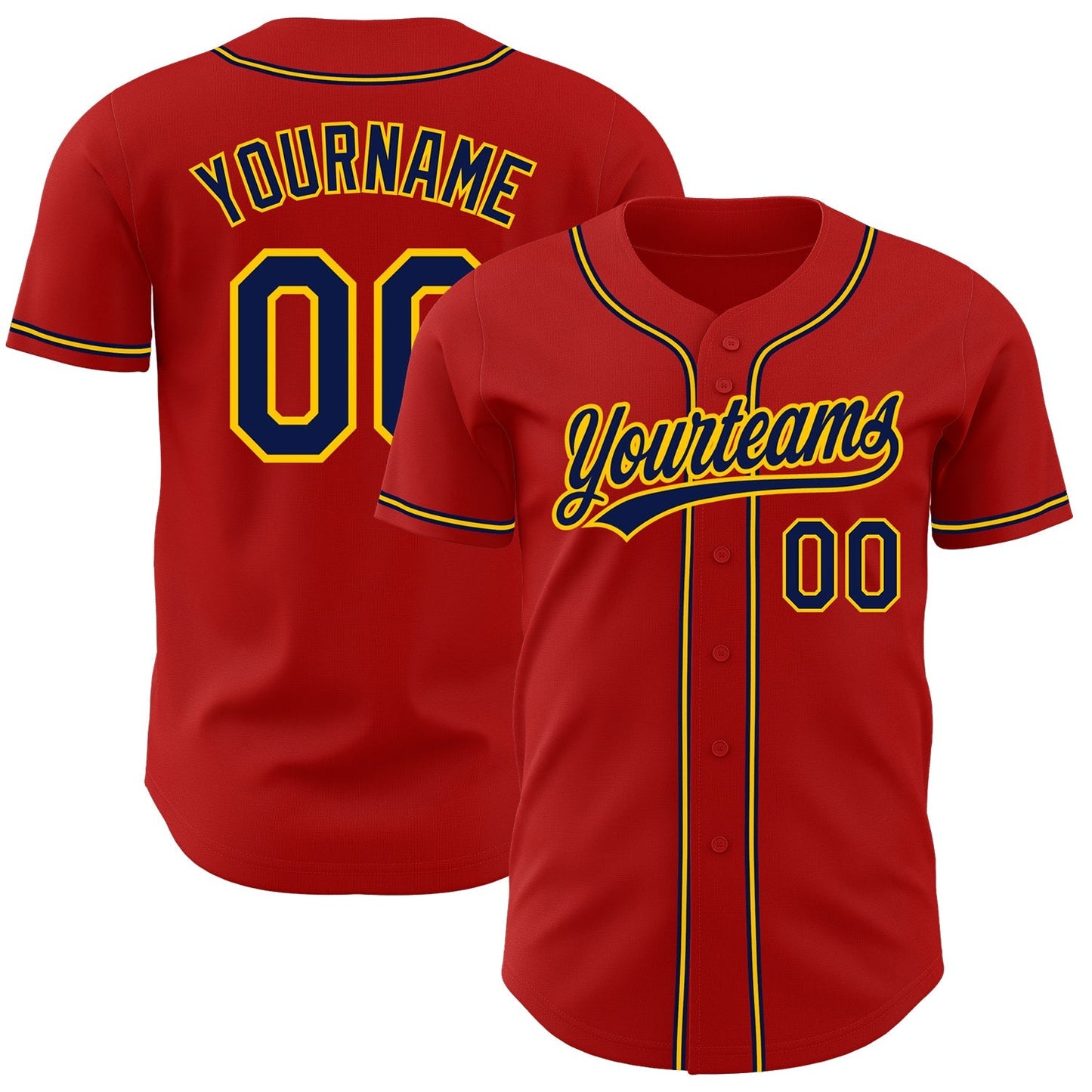 Custom Red Navy-Gold Authentic Baseball Jersey baseball jersey product view 1