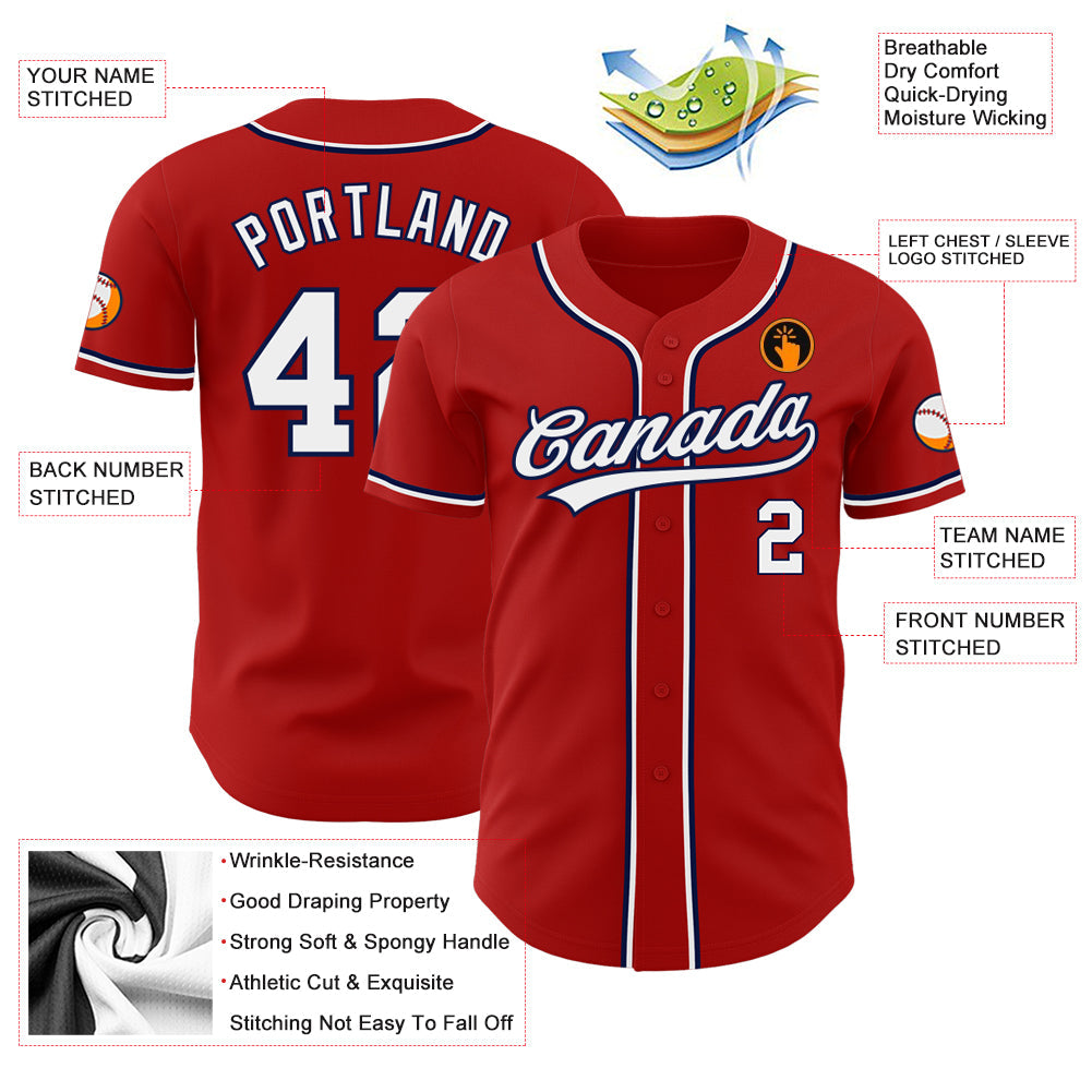 Custom Red White-Navy Authentic Baseball Jersey baseball jersey product view 3