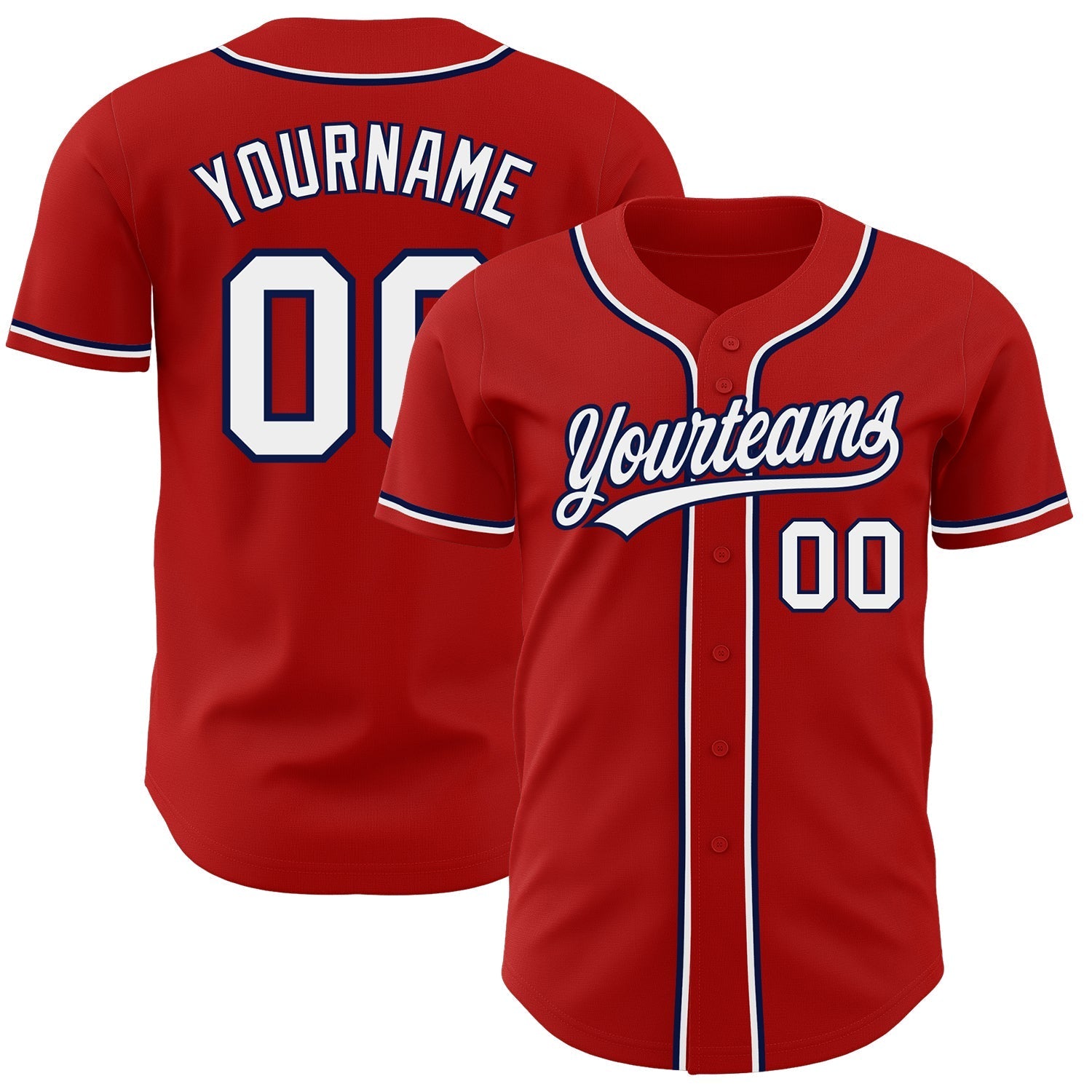 Custom Red White-Navy Authentic Baseball Jersey baseball jersey product view 1
