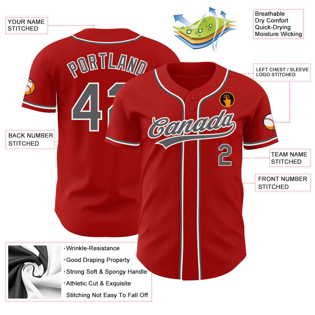 Custom Red Steel Gray-White Authentic Baseball Jersey baseball jersey product view 3