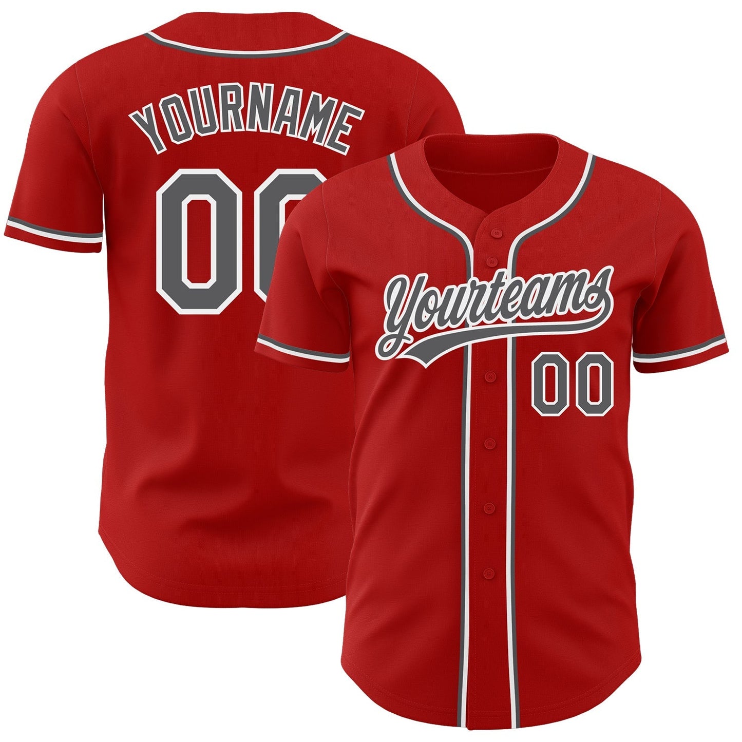 Custom Red Steel Gray-White Authentic Baseball Jersey baseball jersey product view 1