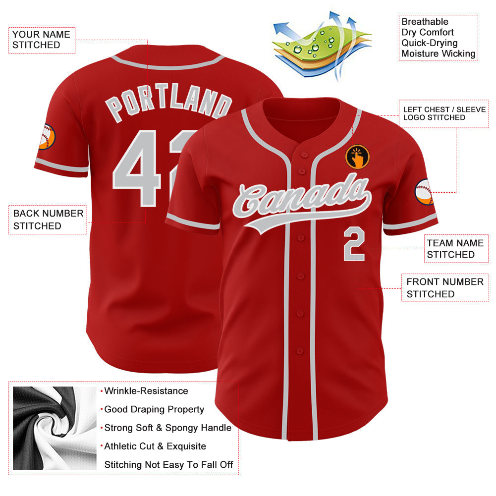 Custom Red Gray-White Authentic Baseball Jersey baseball jersey product view 3