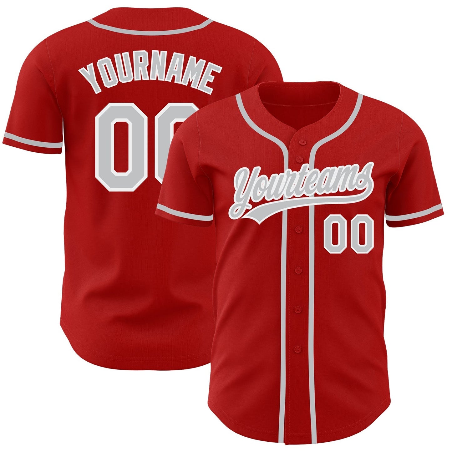 Custom Red Gray-White Authentic Baseball Jersey baseball jersey product view 1