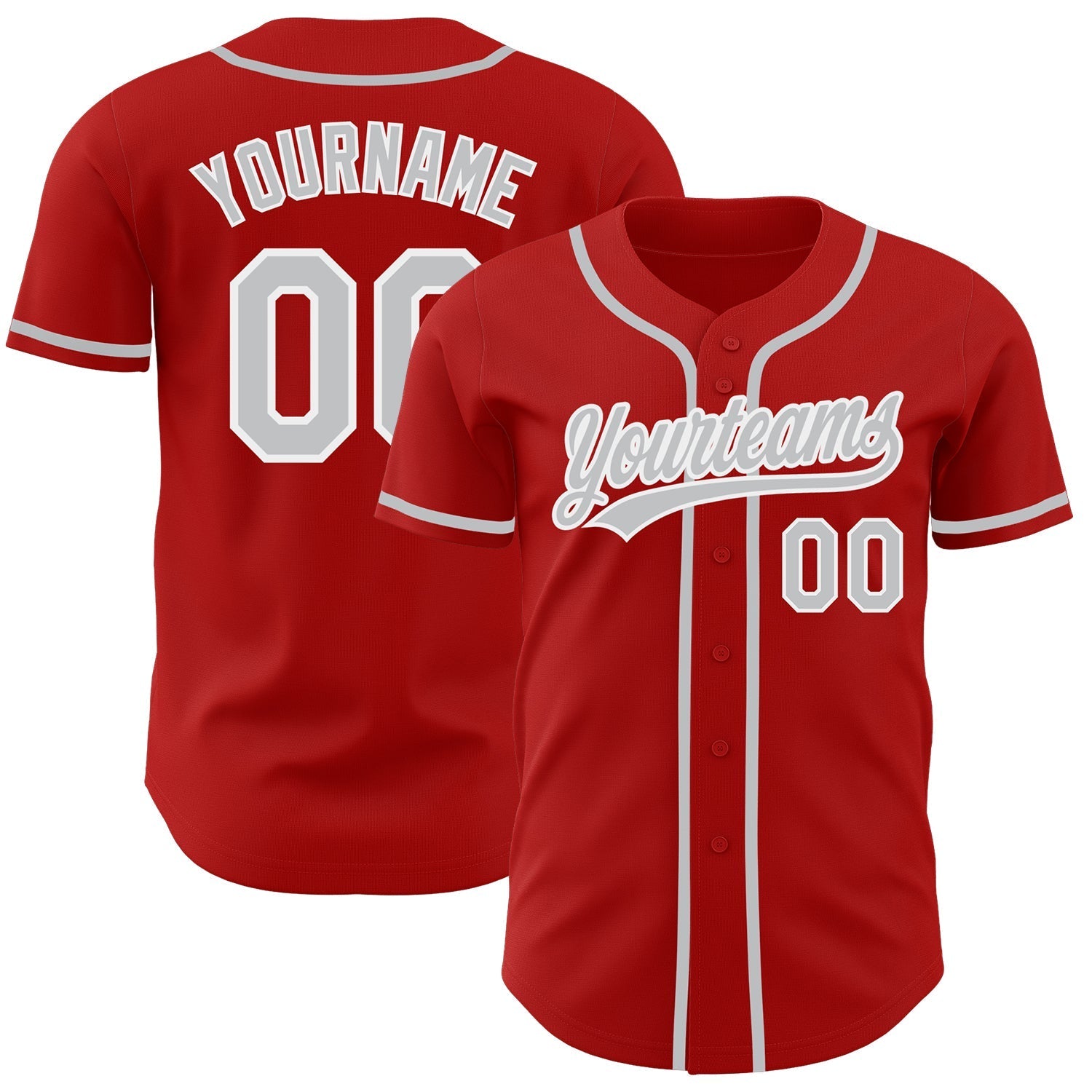 Custom Red Gray-White Authentic Baseball Jersey baseball jersey product view 1