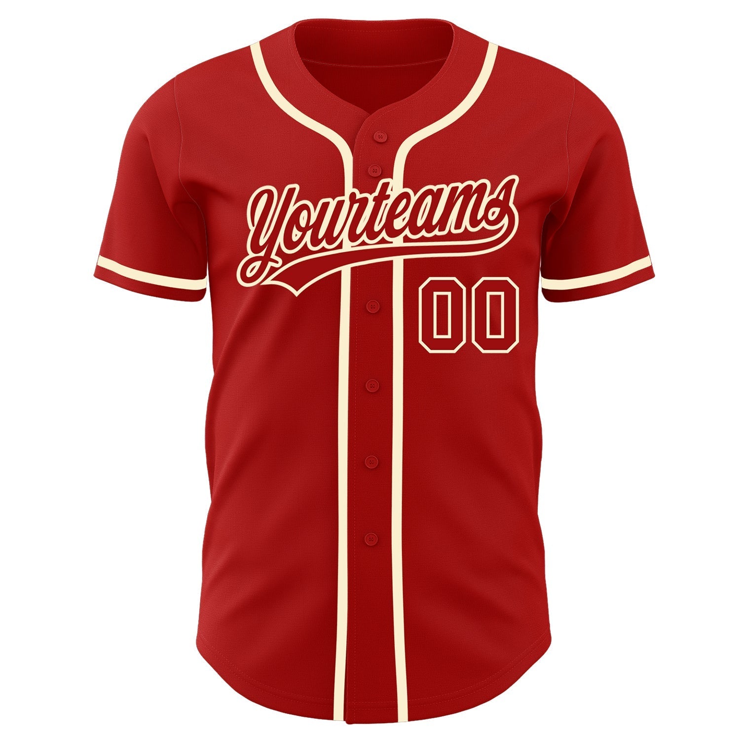 Custom Red Red-Cream Authentic Baseball Jersey baseball jersey product view 2