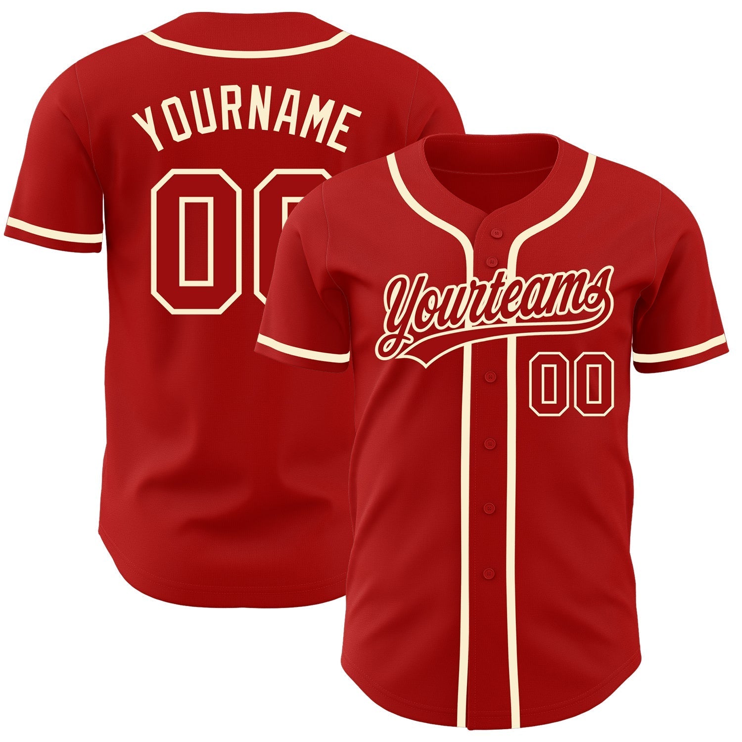 Custom Red Red-Cream Authentic Baseball Jersey baseball jersey product view 1