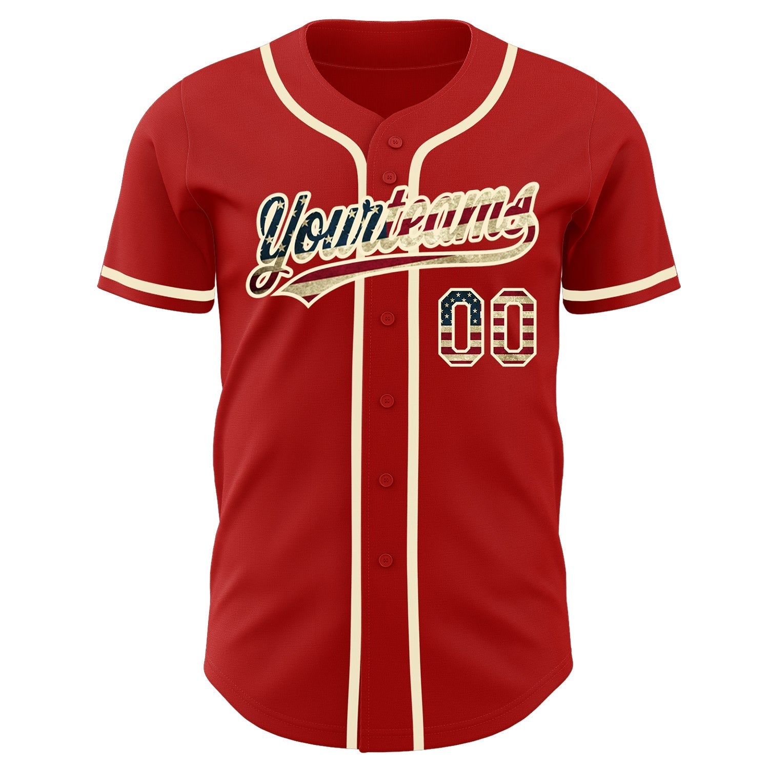Custom Red Vintage USA Flag-Cream Authentic Baseball Jersey baseball jersey product view 2