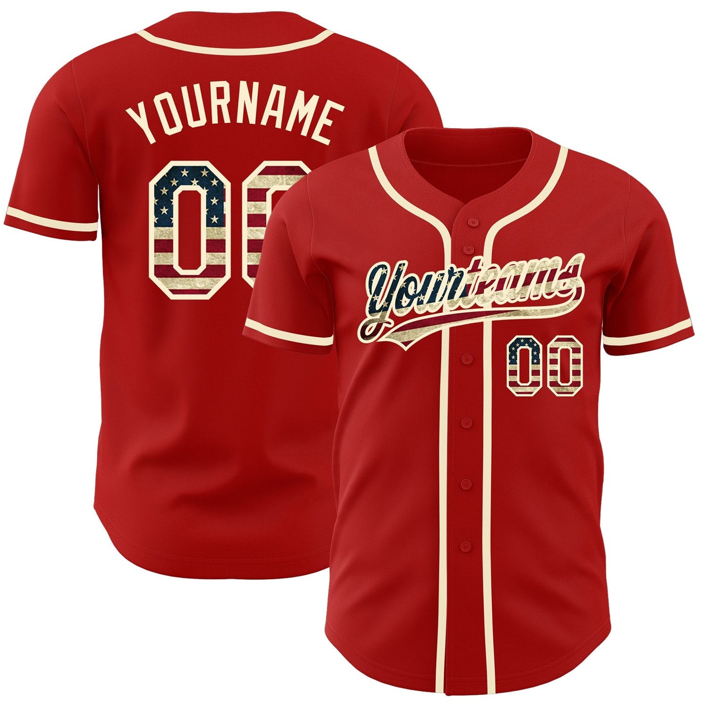 Custom Red Vintage USA Flag-Cream Authentic Baseball Jersey baseball jersey product view 1