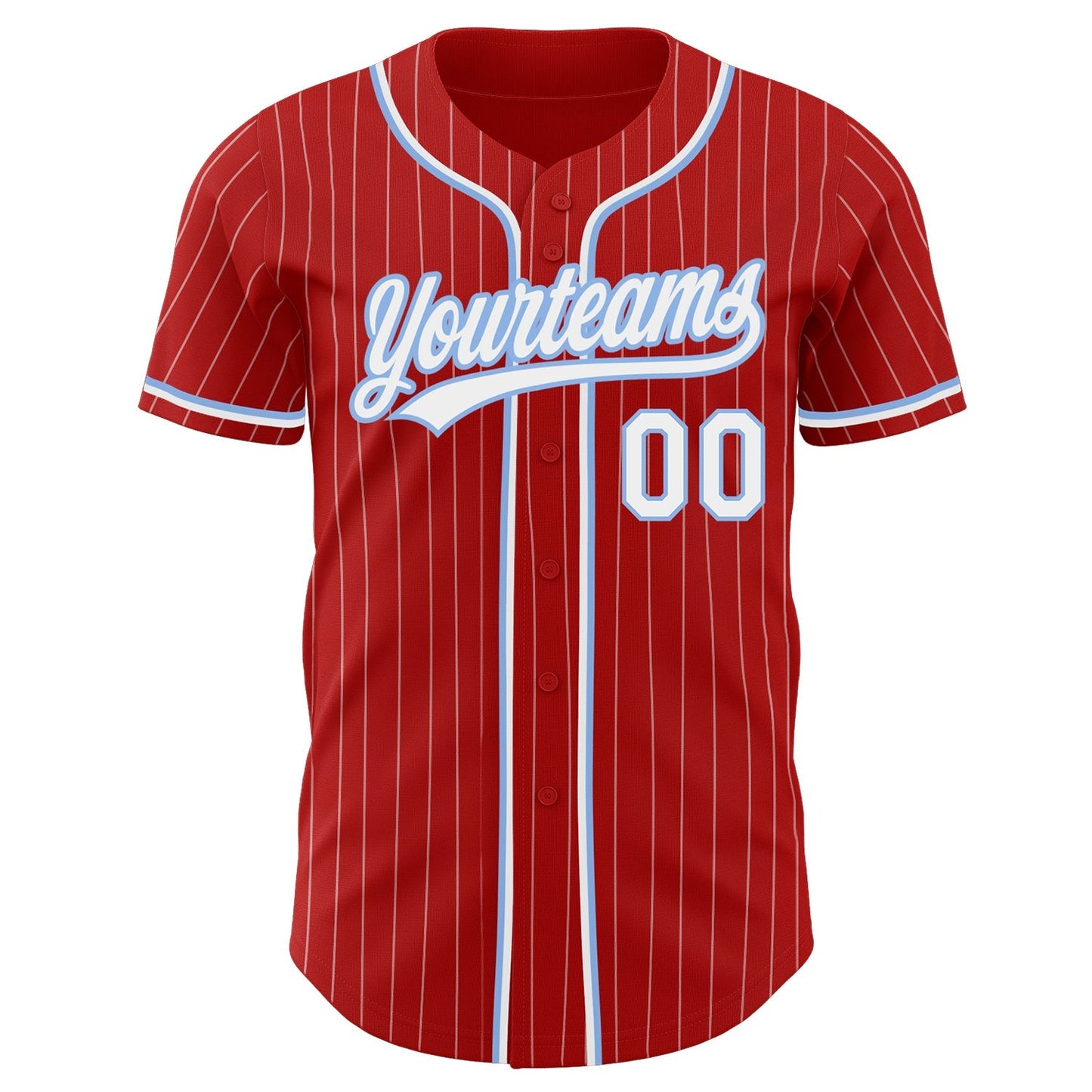 Custom Red White Pinstripe White-Light Blue Authentic Baseball Jersey baseball jersey product view 2