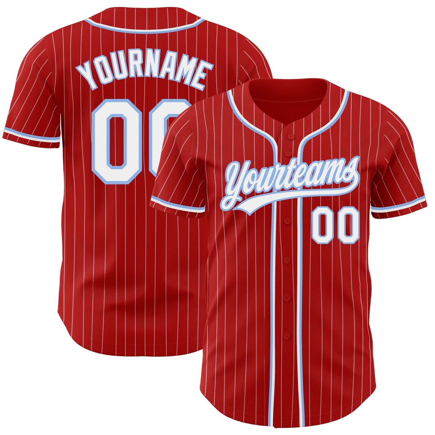 Custom Red White Pinstripe White-Light Blue Authentic Baseball Jersey baseball jersey product view 1