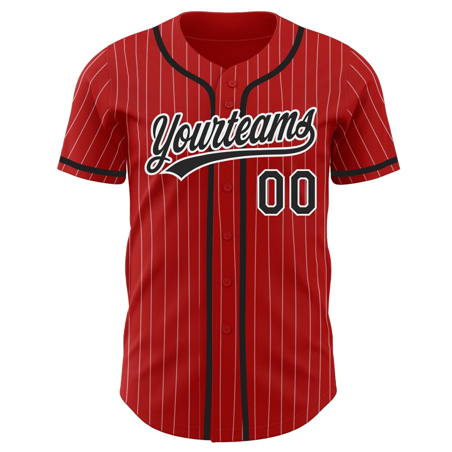 Custom Red White Pinstripe Black Authentic Baseball Jersey baseball jersey product view 2