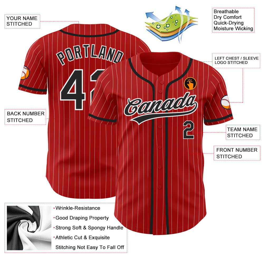 Custom Red White Pinstripe Black Authentic Baseball Jersey baseball jersey product view 3