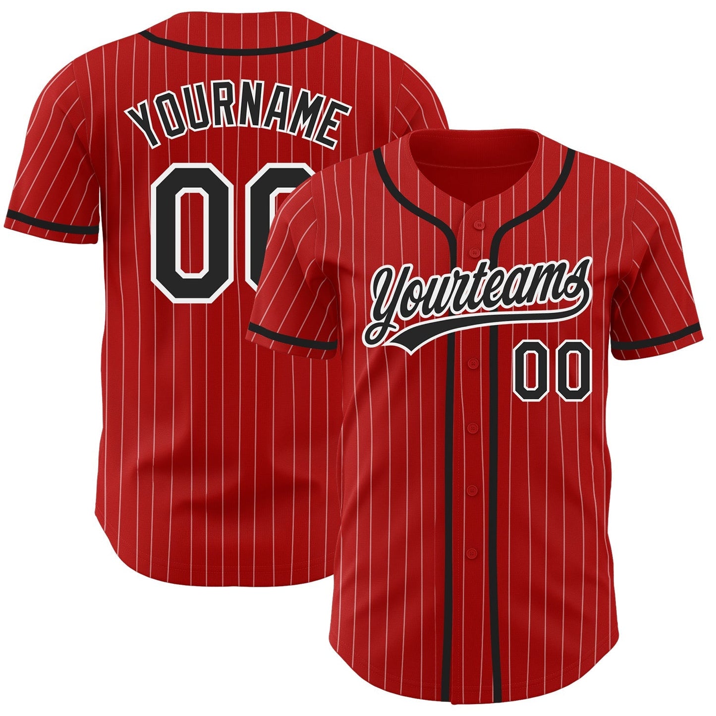 Custom Red White Pinstripe Black Authentic Baseball Jersey baseball jersey product view 1