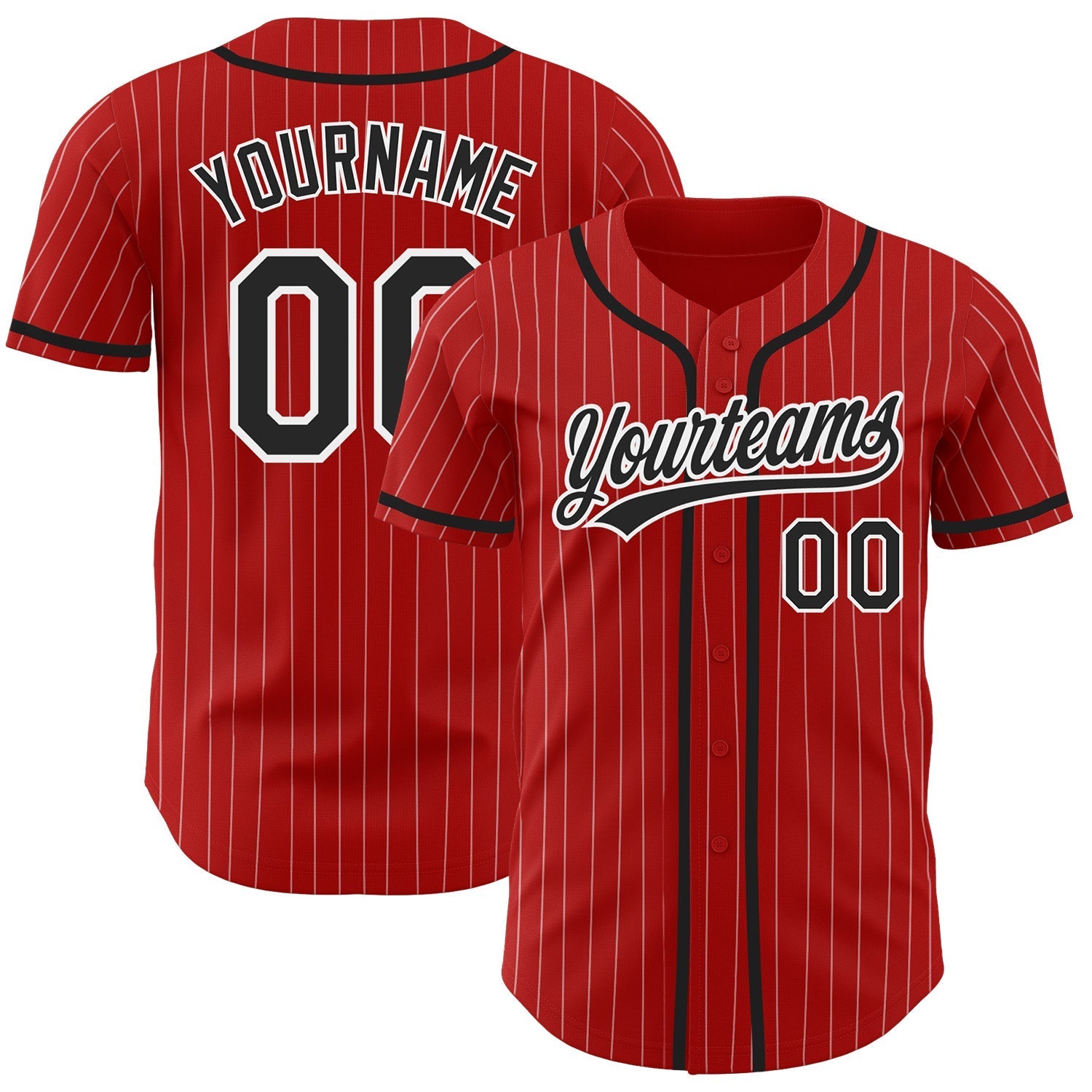 Custom Red White Pinstripe Black Authentic Baseball Jersey baseball jersey product view 1