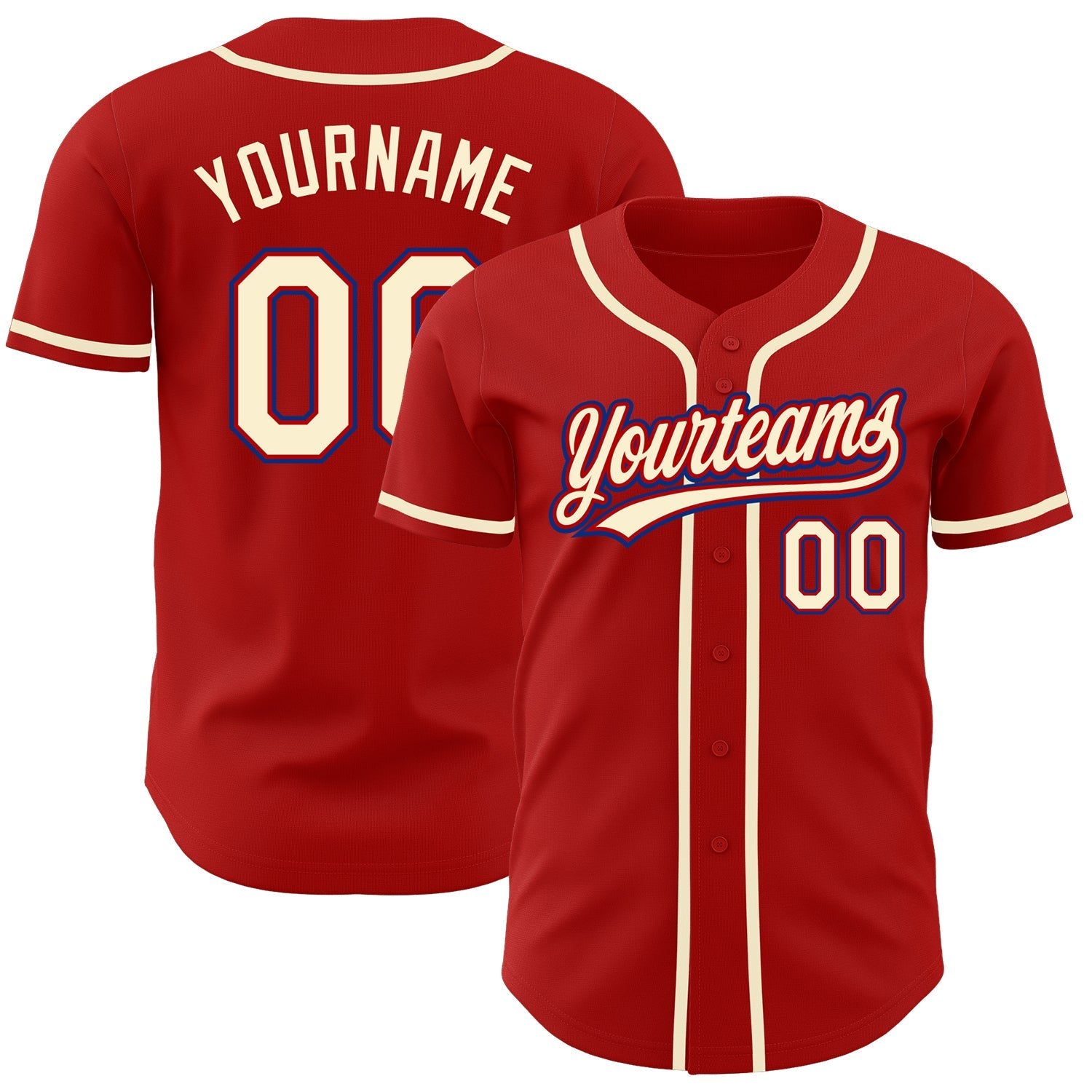 Custom Red Cream-Royal Authentic Baseball Jersey baseball jersey product view 1