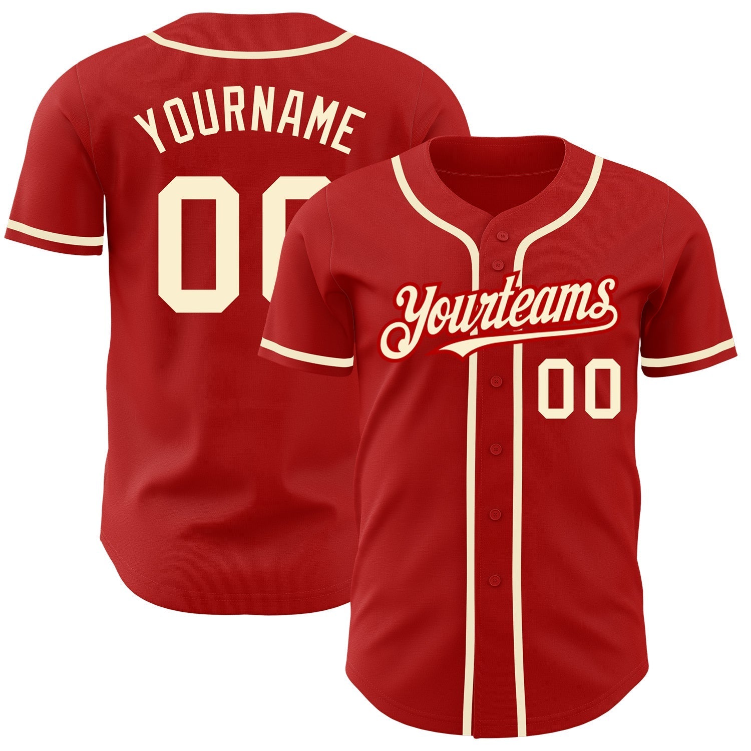 Custom Red Cream Authentic Baseball Jersey baseball jersey product view 1