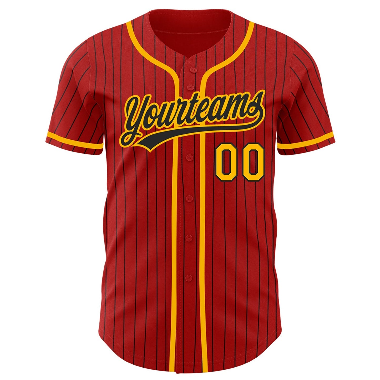 Custom Red Black Pinstripe Gold Authentic Baseball Jersey baseball jersey product view 2