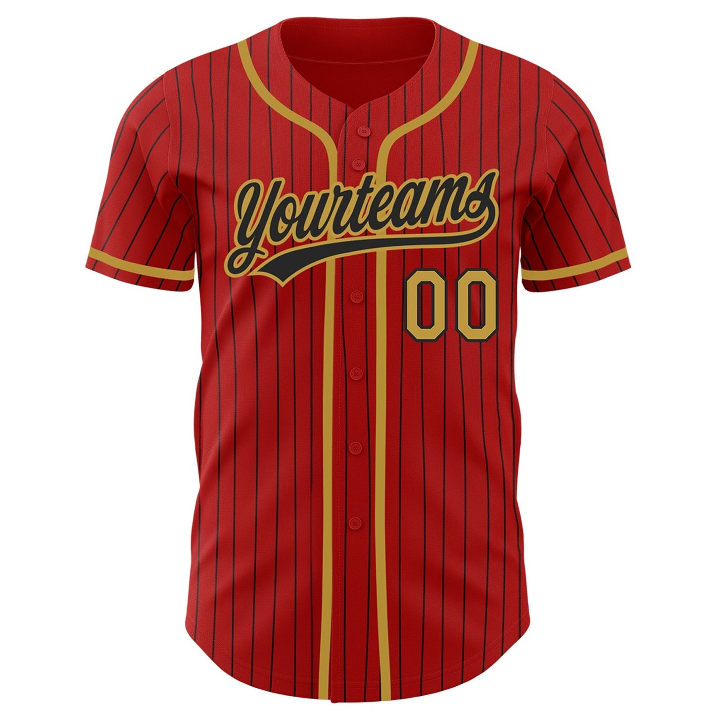 Custom Red Black Pinstripe Old Gold Authentic Baseball Jersey baseball jersey product view 3