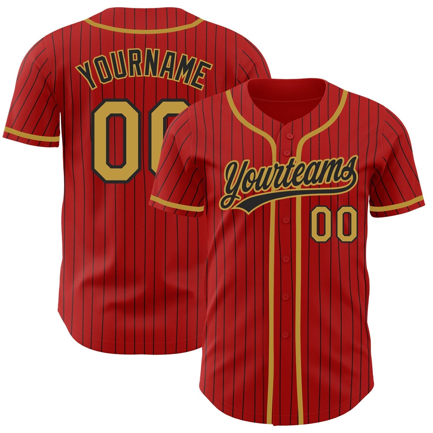 Custom Red Black Pinstripe Old Gold Authentic Baseball Jersey baseball jersey product view 1