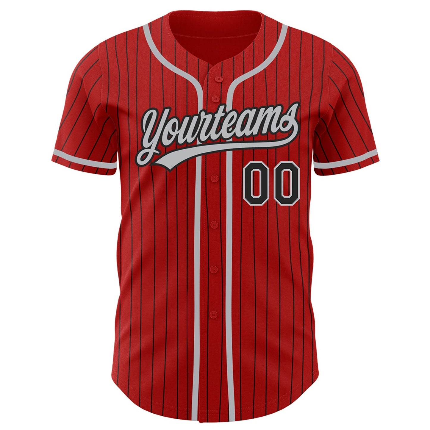 Custom Red Black Pinstripe Gray Authentic Baseball Jersey baseball jersey product view 2