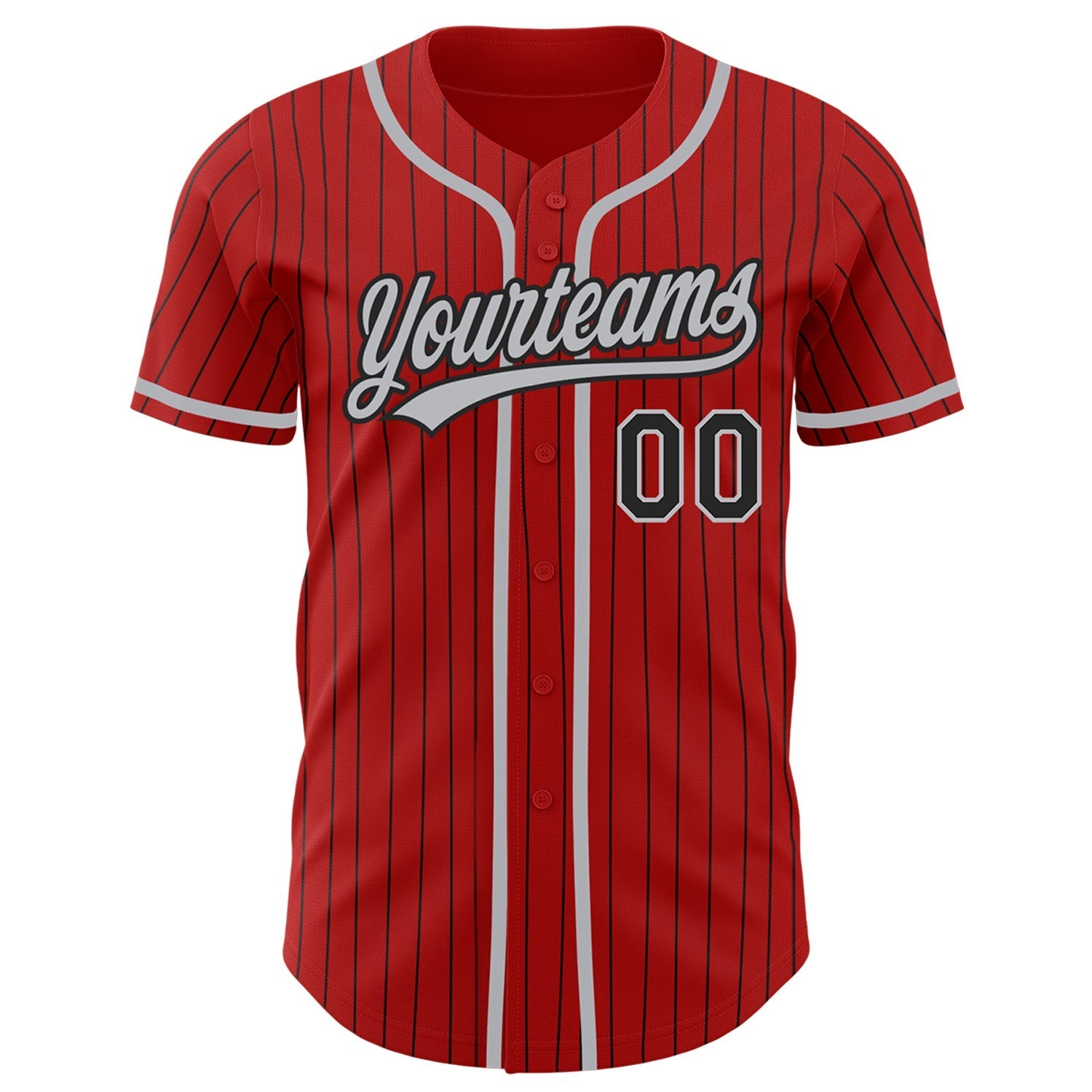 Custom Red Black Pinstripe Gray Authentic Baseball Jersey baseball jersey product view 2