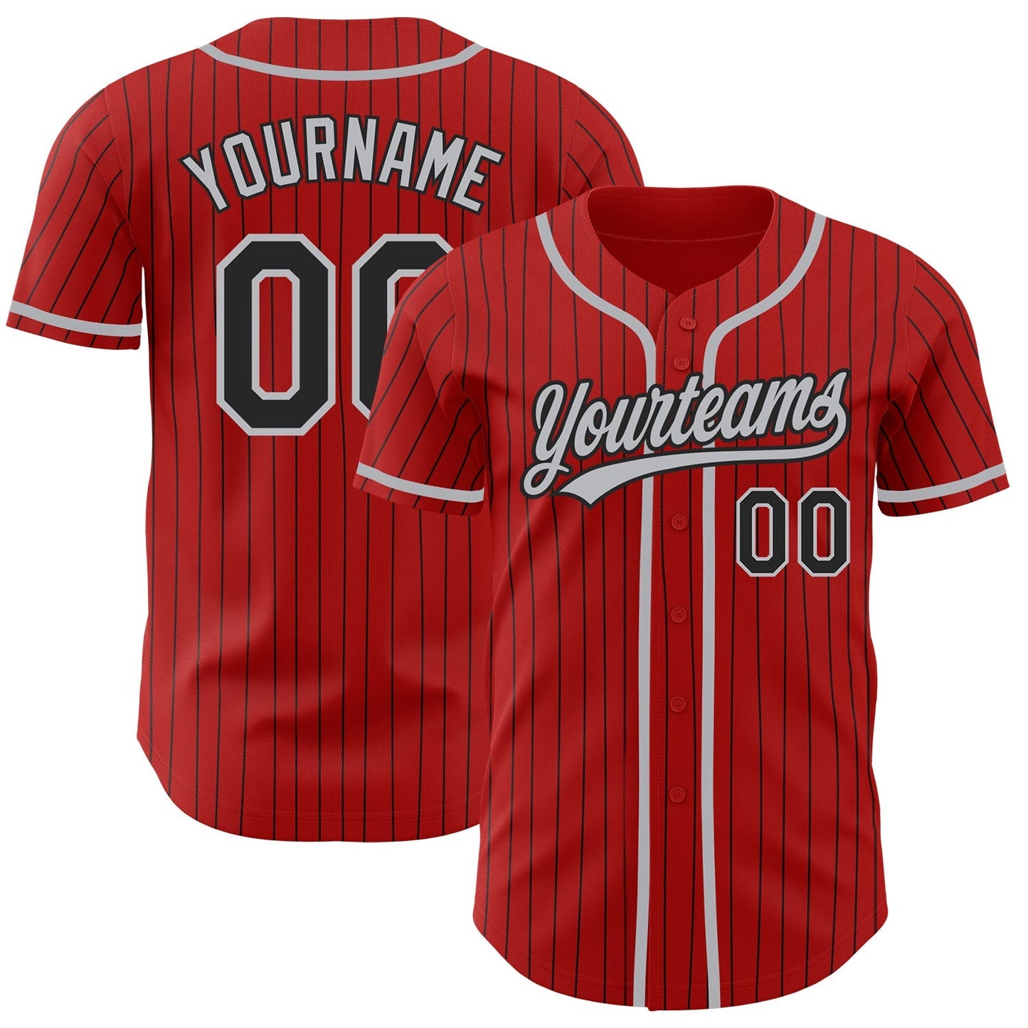 Custom Red Black Pinstripe Gray Authentic Baseball Jersey baseball jersey product view 1