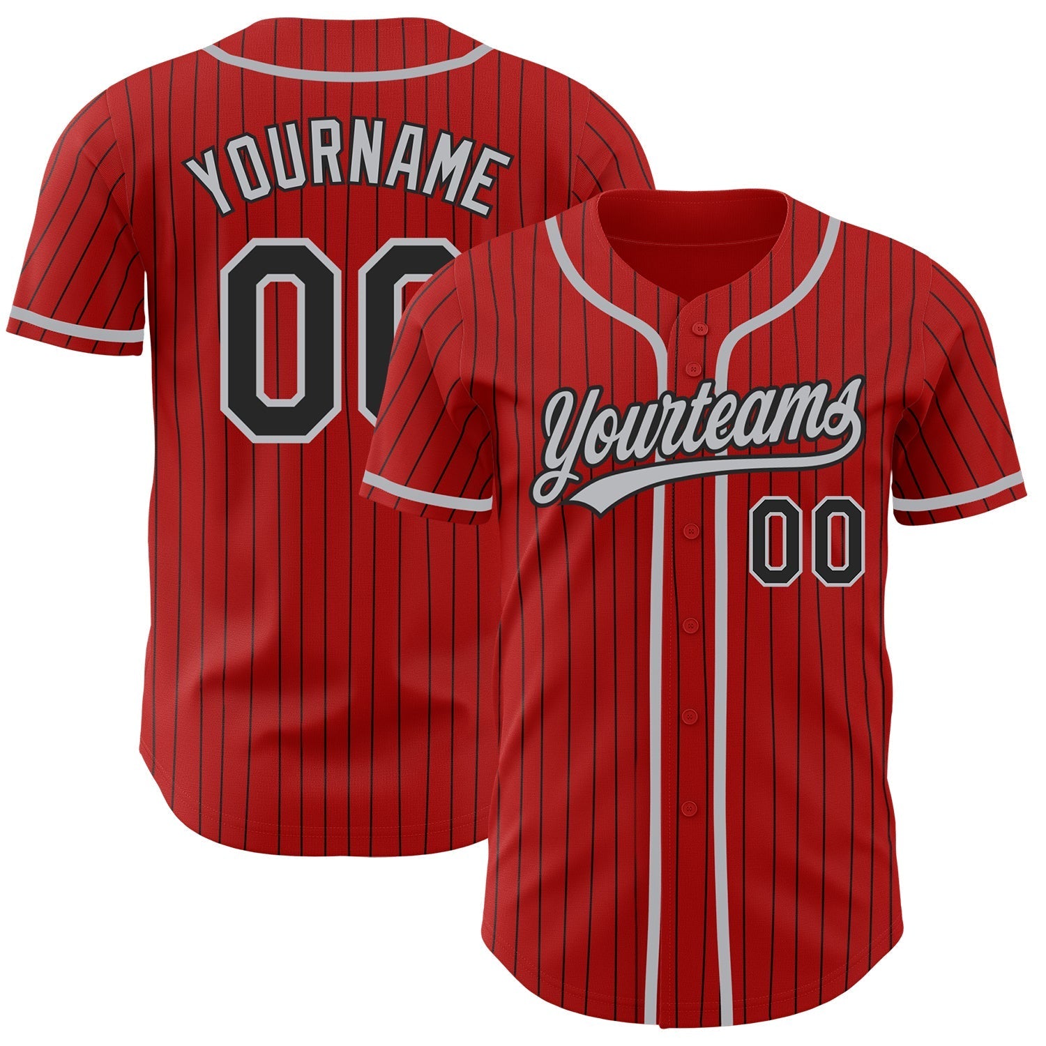 Custom Red Black Pinstripe Gray Authentic Baseball Jersey baseball jersey product view 1