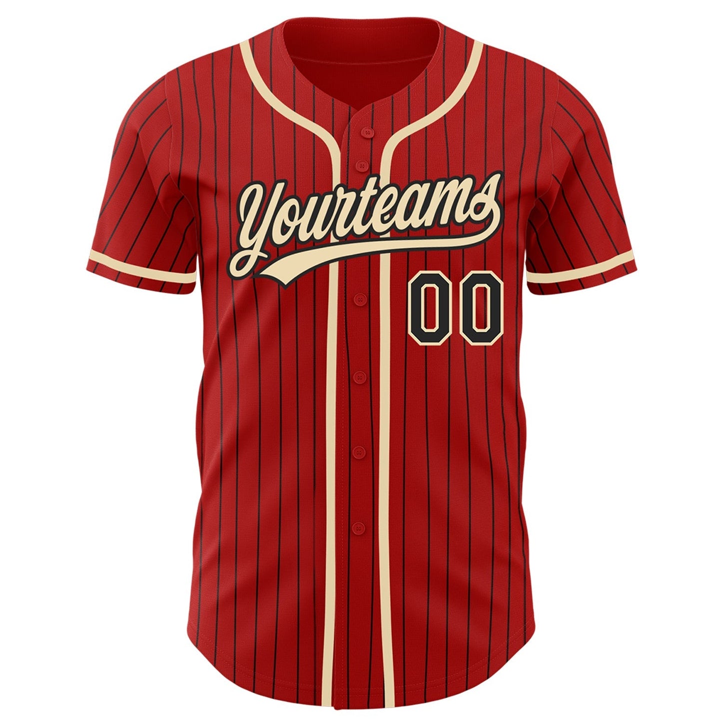 Custom Red Black Pinstripe City Cream Authentic Baseball Jersey baseball jersey product view 2