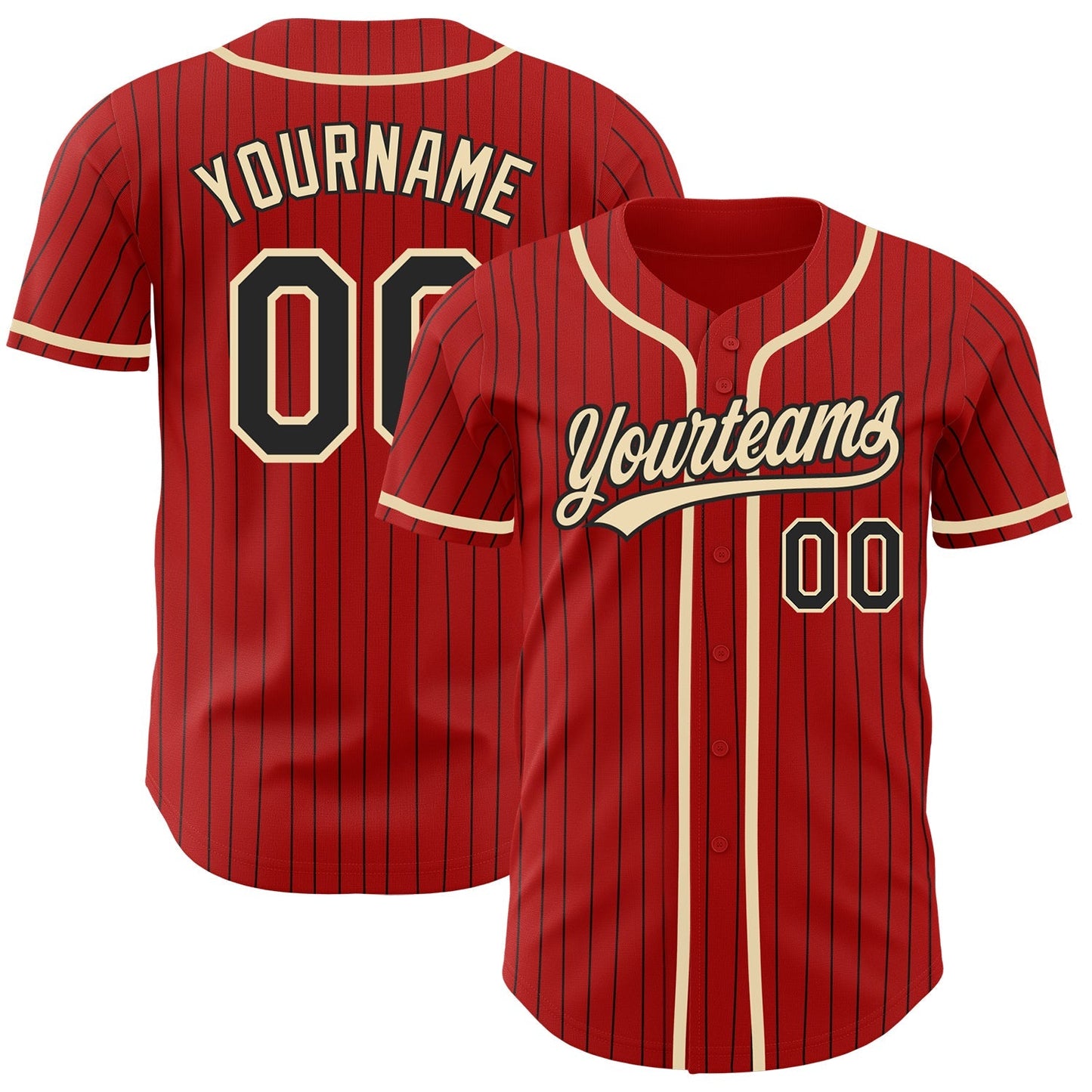 Custom Red Black Pinstripe City Cream Authentic Baseball Jersey baseball jersey product view 1