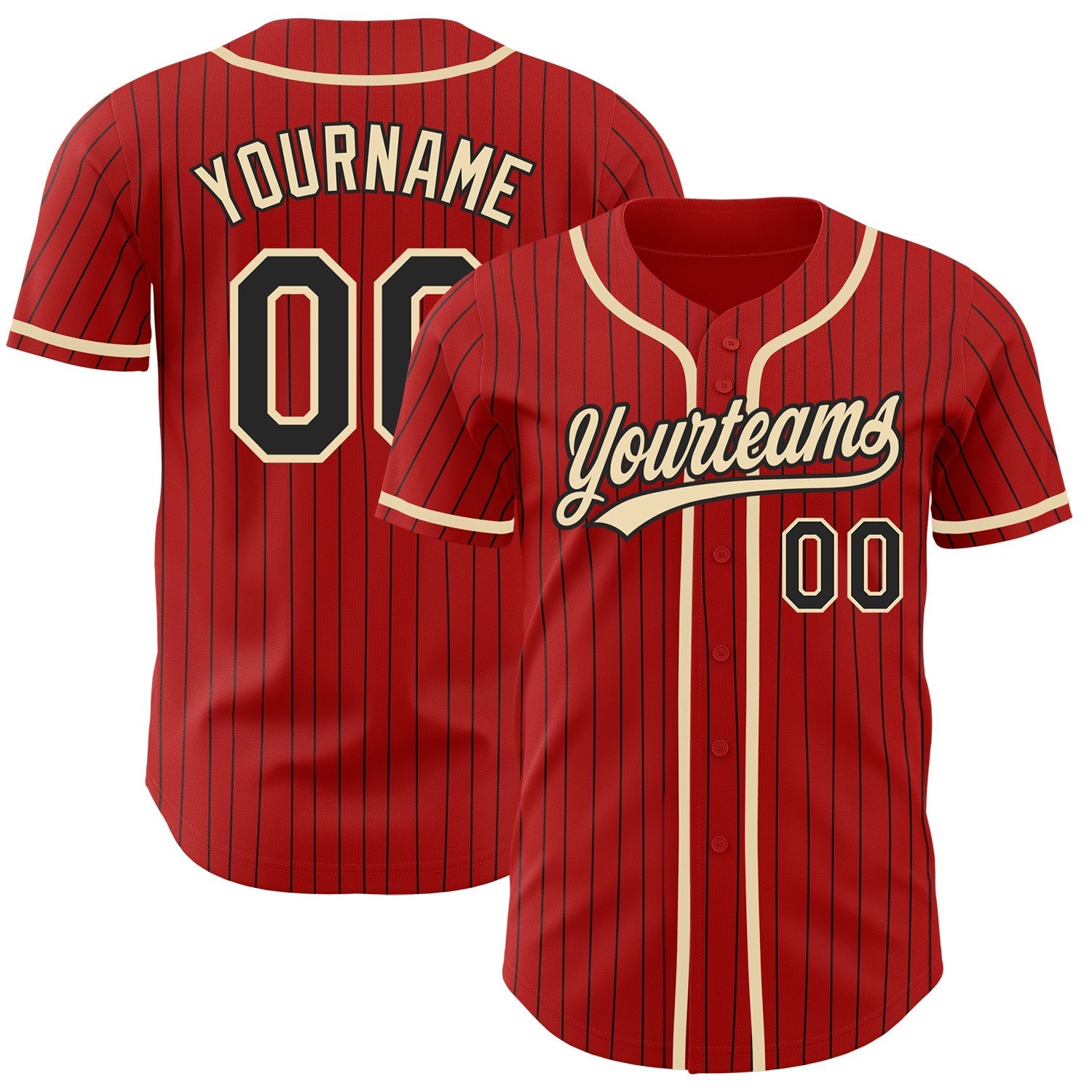 Custom Red Black Pinstripe City Cream Authentic Baseball Jersey baseball jersey product view 1