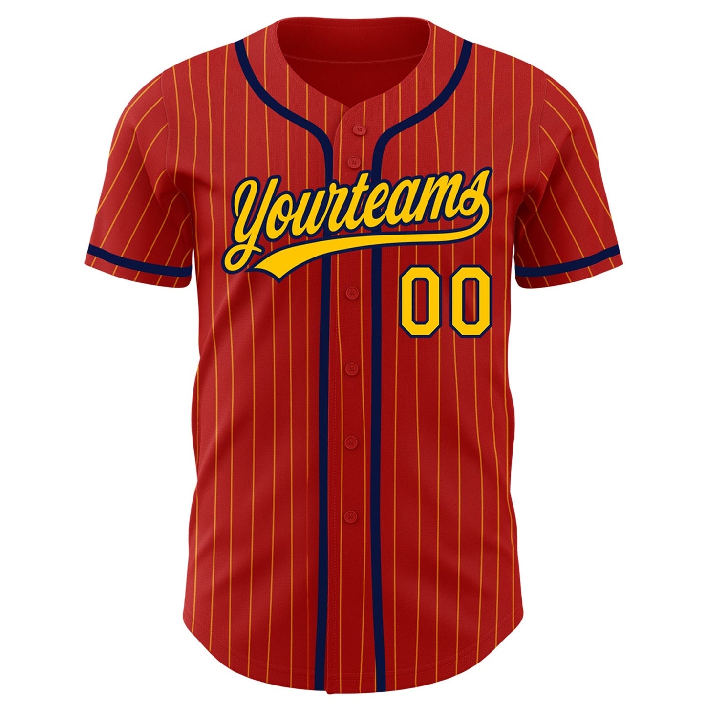 Custom Red Yellow Pinstripe Navy Authentic Baseball Jersey baseball jersey product view 2