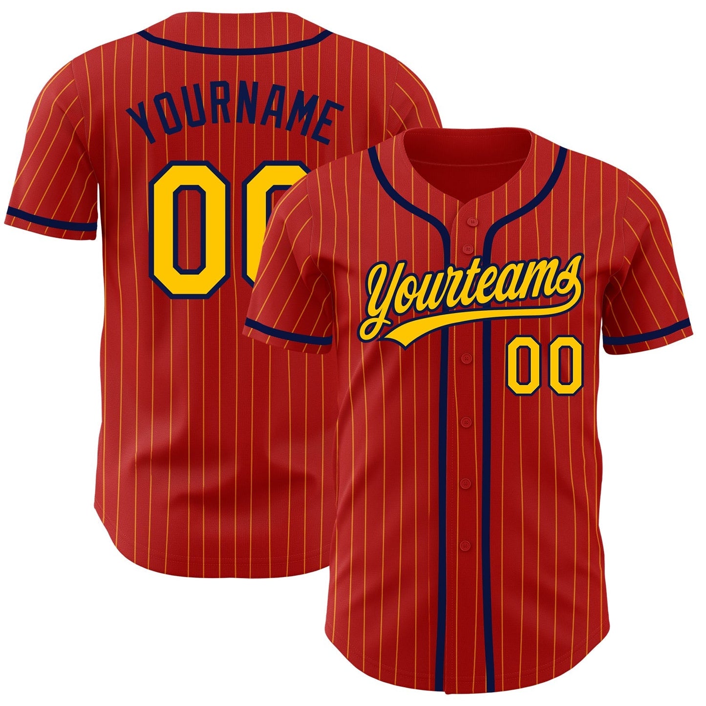 Custom Red Yellow Pinstripe Navy Authentic Baseball Jersey baseball jersey product view 1