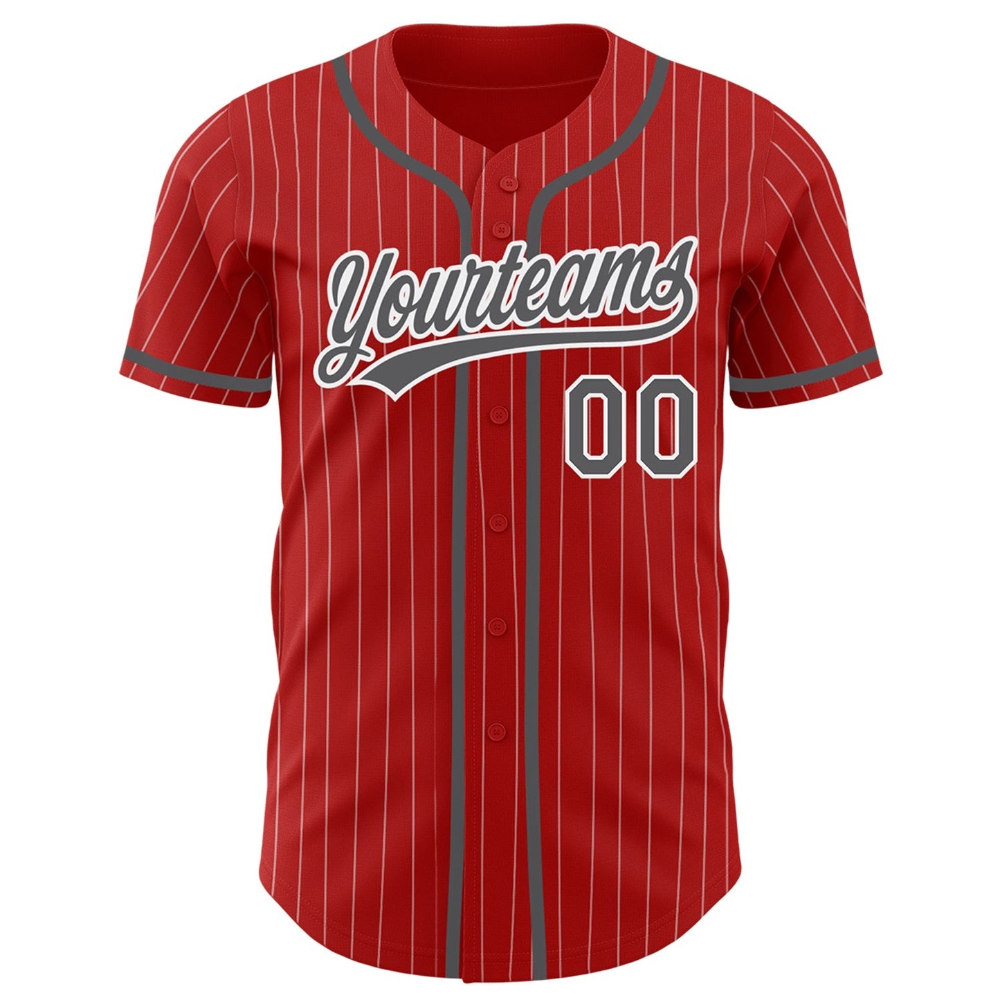 Custom Red White Pinstripe Steel Gray Authentic Baseball Jersey baseball jersey product view 2