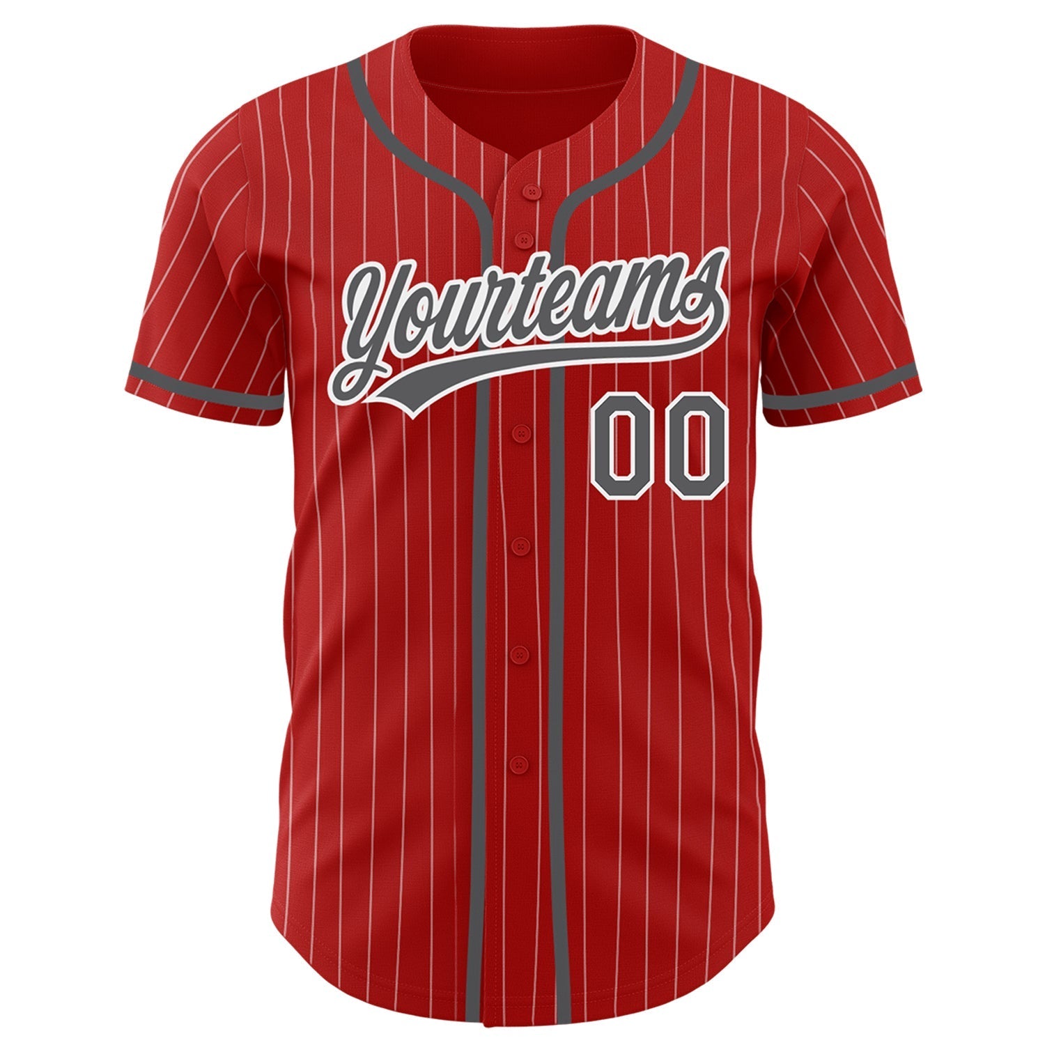 Custom Red White Pinstripe Steel Gray Authentic Baseball Jersey baseball jersey product view 2