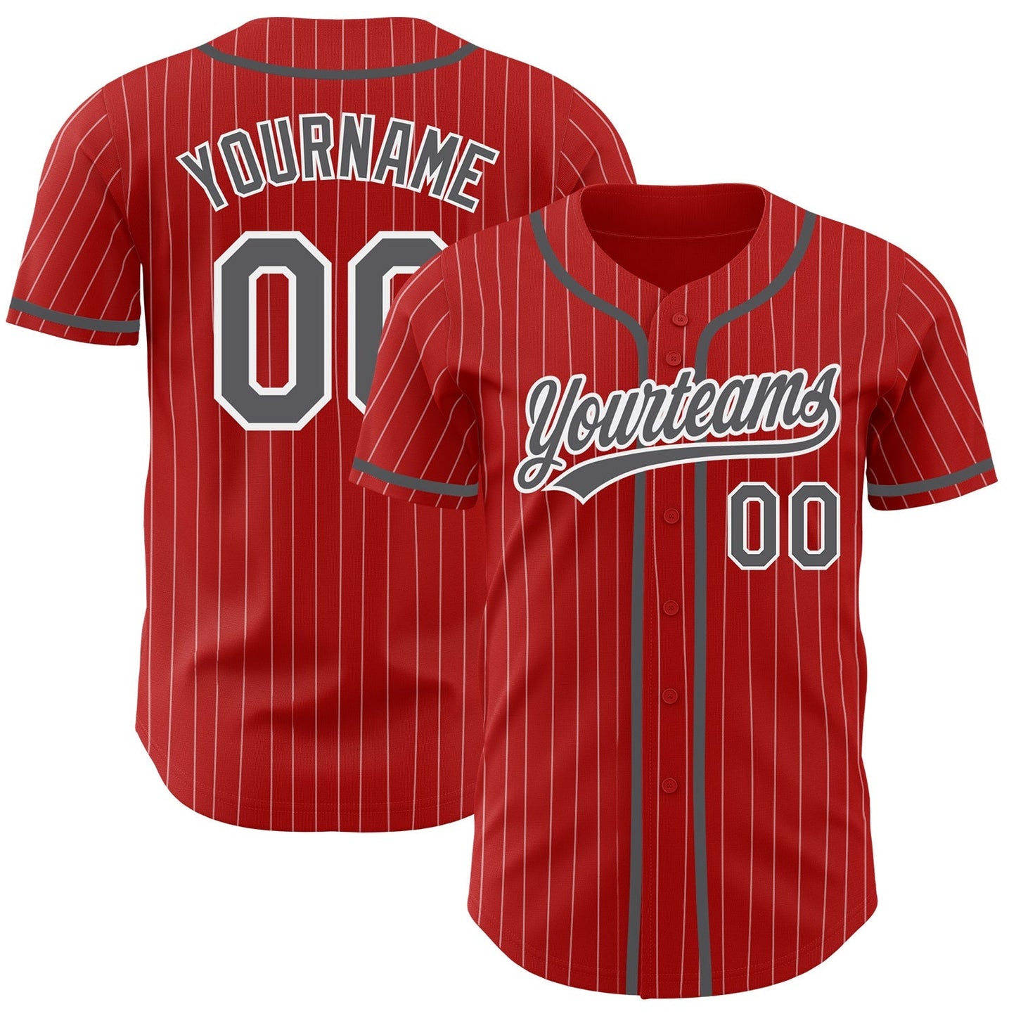 Custom Red White Pinstripe Steel Gray Authentic Baseball Jersey baseball jersey product view 1