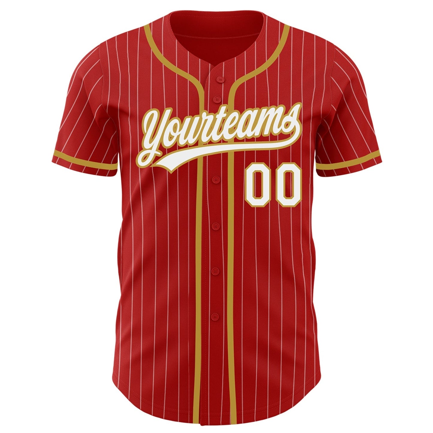 Custom Red White Pinstripe Old Gold Authentic Baseball Jersey baseball jersey product view 2