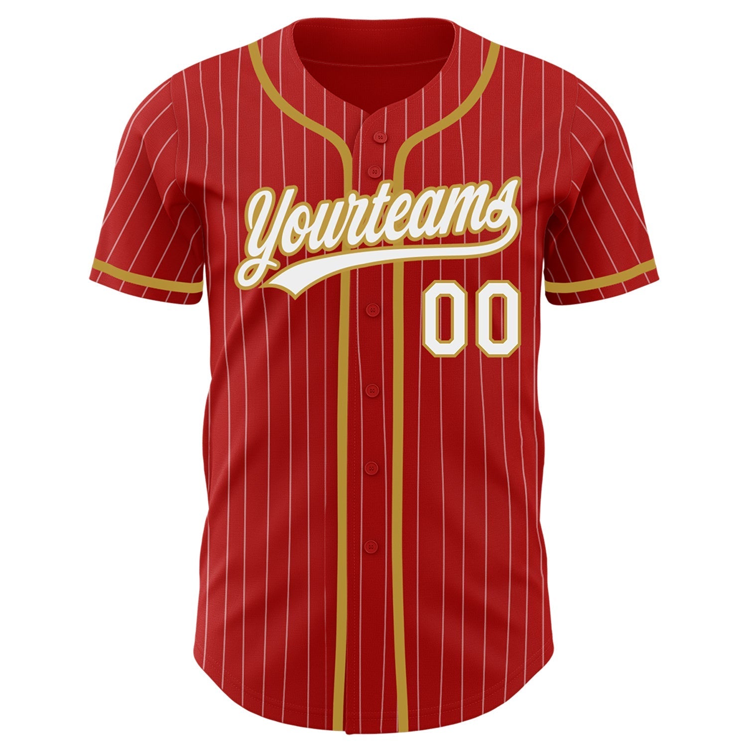 Custom Red White Pinstripe Old Gold Authentic Baseball Jersey baseball jersey product view 2
