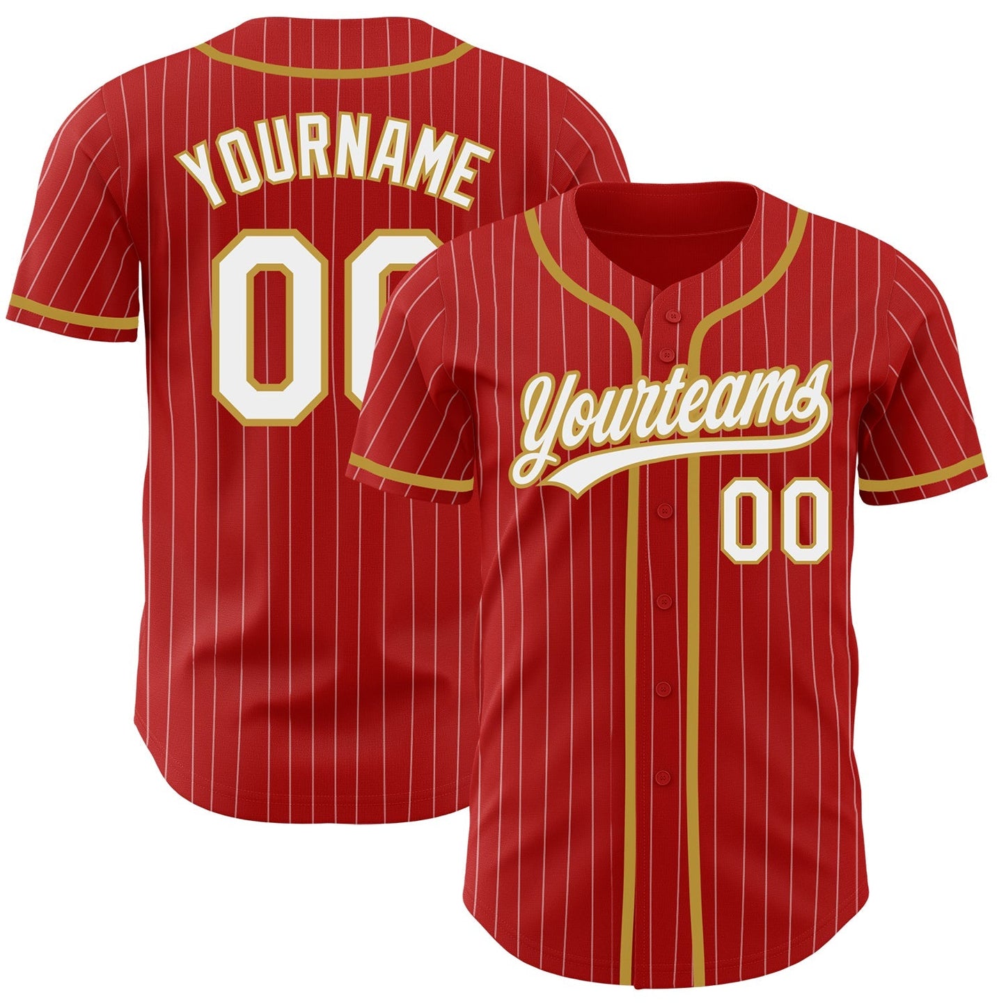 Custom Red White Pinstripe Old Gold Authentic Baseball Jersey baseball jersey product view 1