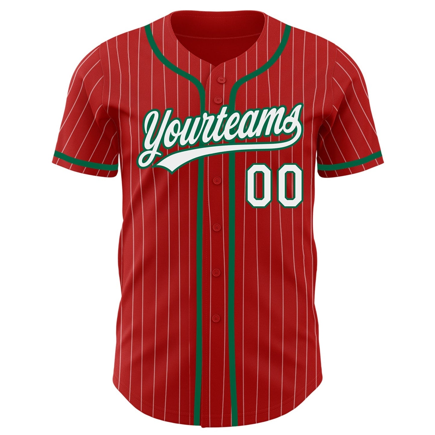 Custom Red White Pinstripe Kelly Green Authentic Baseball Jersey baseball jersey product view 2