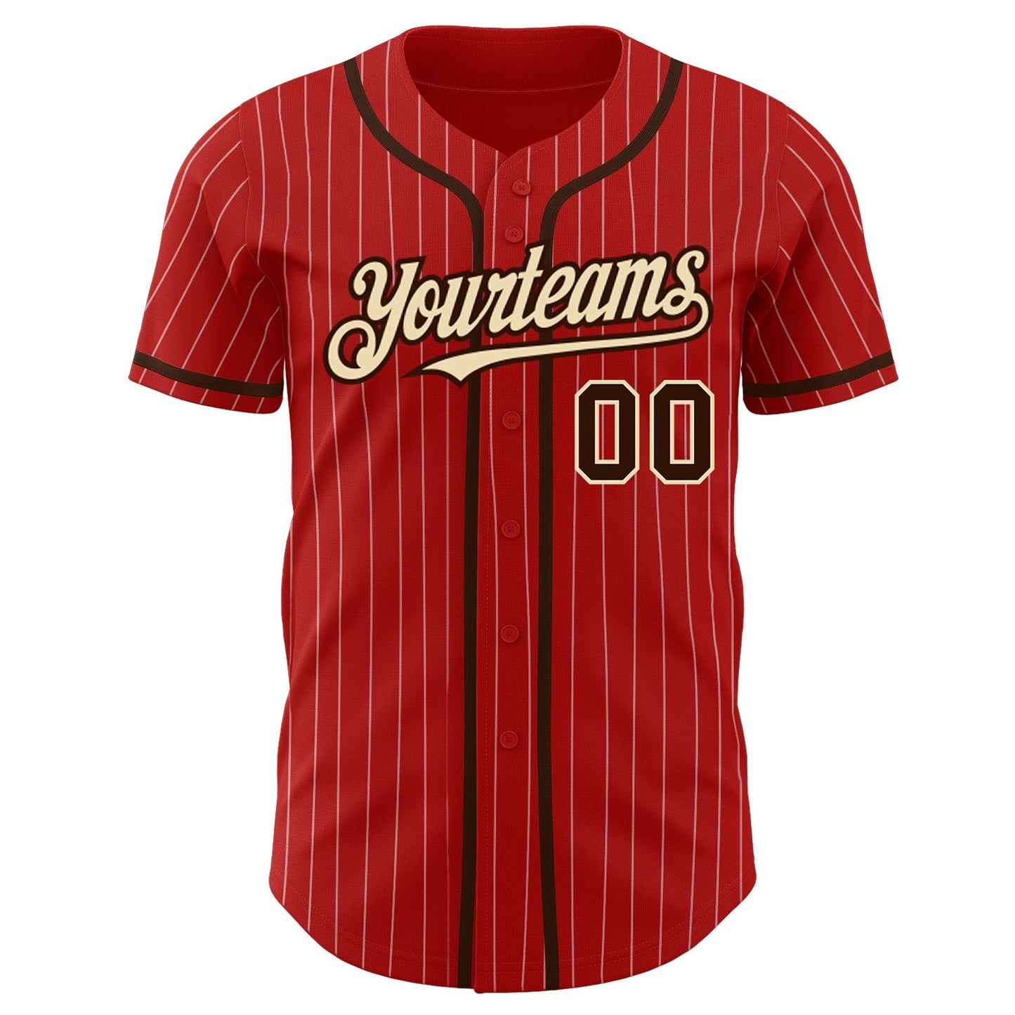 Custom Red White Pinstripe Brown-City Cream Authentic Baseball Jersey baseball jersey product view 2