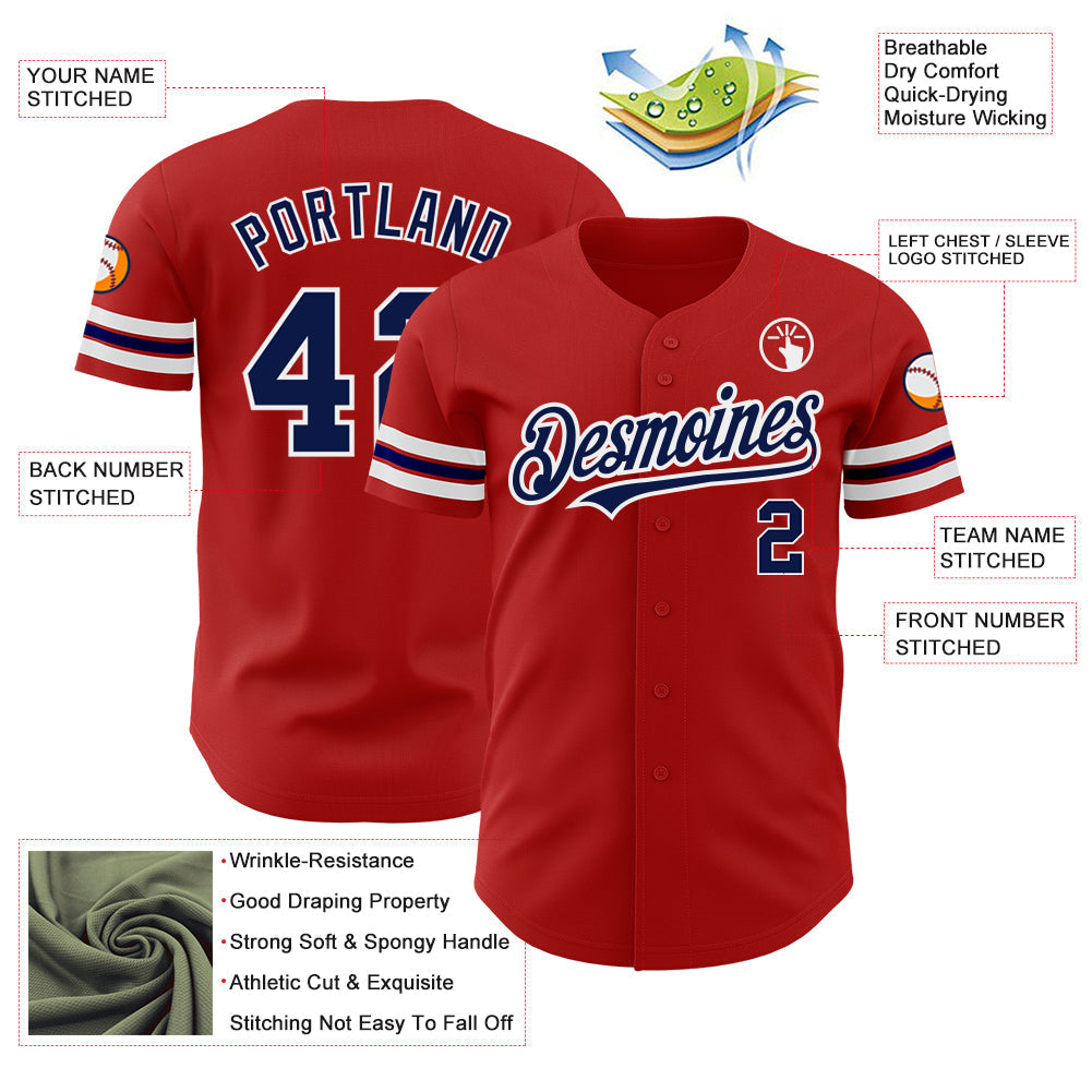 Custom Red Navy-White Authentic Baseball Jersey baseball jersey product view 3