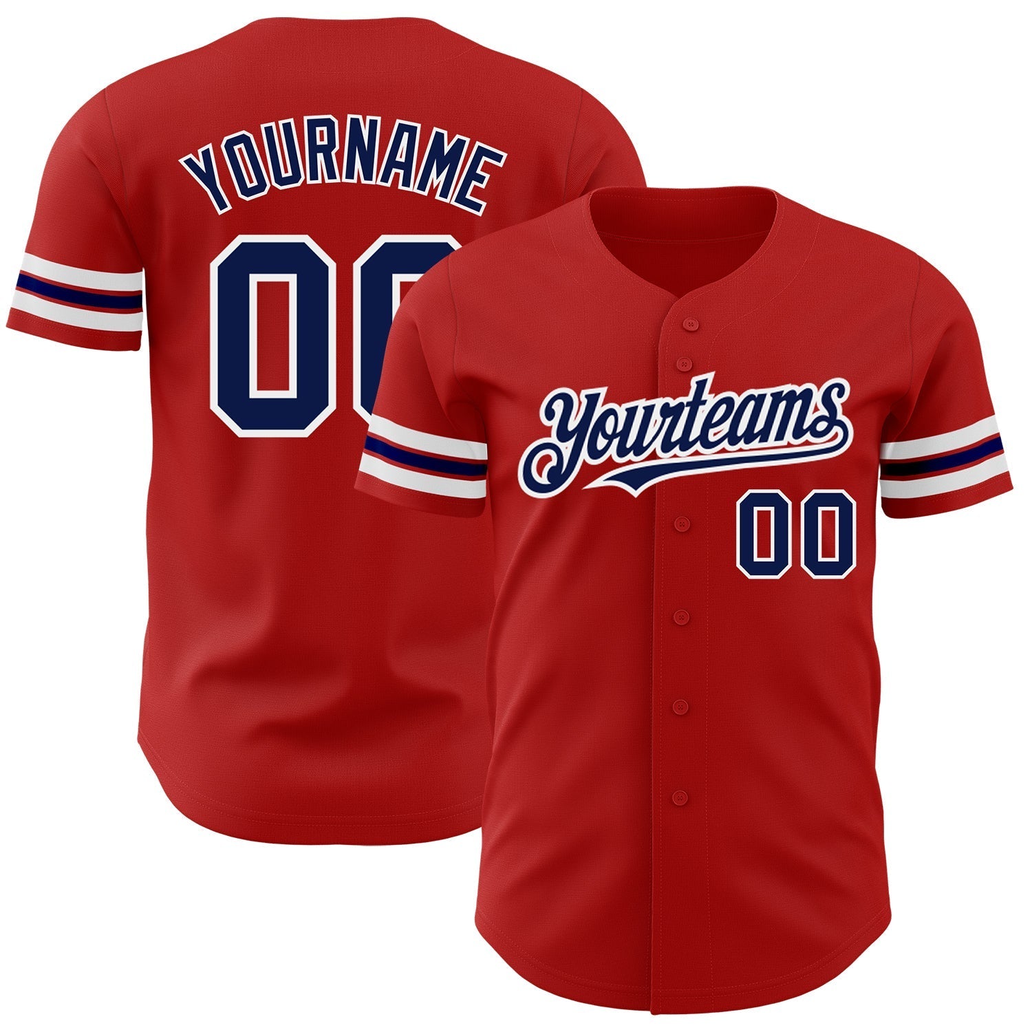 Custom Red Navy-White Authentic Baseball Jersey baseball jersey product view 1