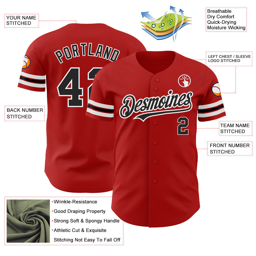 Custom Red Black-White Authentic Baseball Jersey baseball jersey product view 3